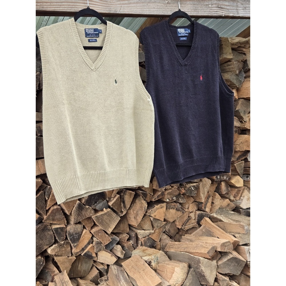 2 Vintage Polo Ralph Lauren Knit GOLF Sweater Vest Linen Cotton Men's Large - Picture 2 of 13